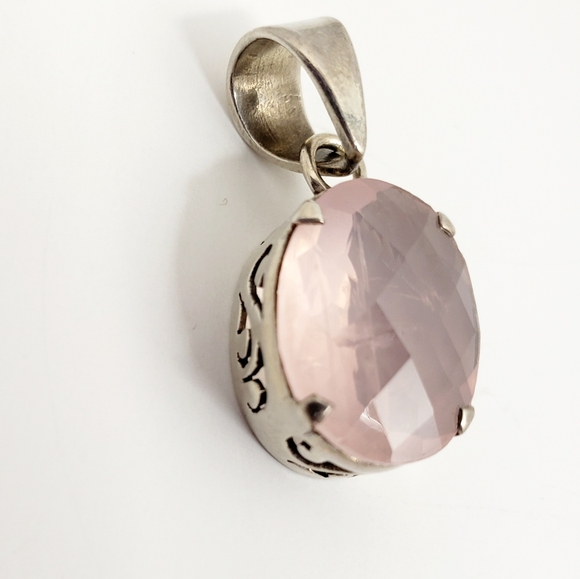 Sterling Platform Rose Quartz Pendant - .925 Sterling Silver - Picture 4 of 16